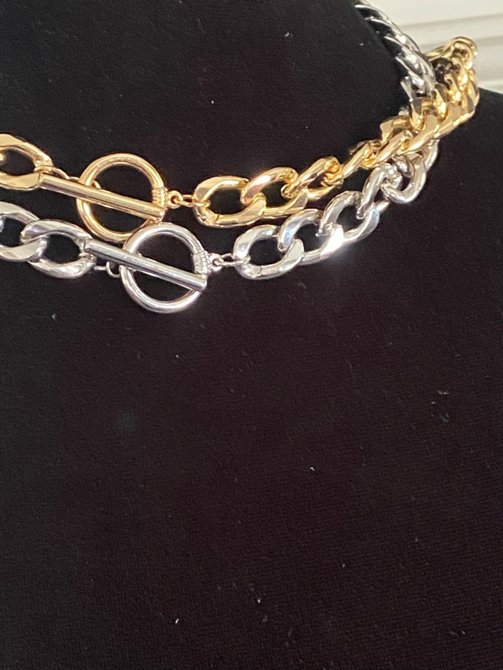 Set of 2 Gold & Silver Toggle Chain Necklaces-approx. 17 inches.